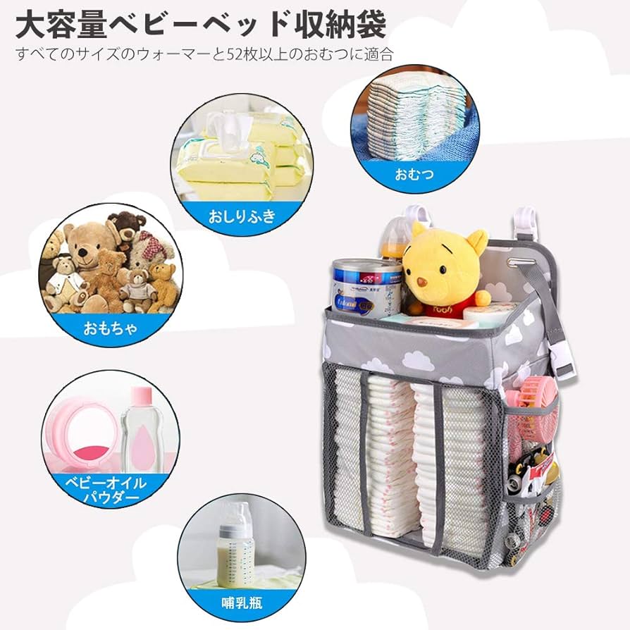 Amazon.co.jp: ベビーベッド収納袋 多機能吊り袋 オムツ収納